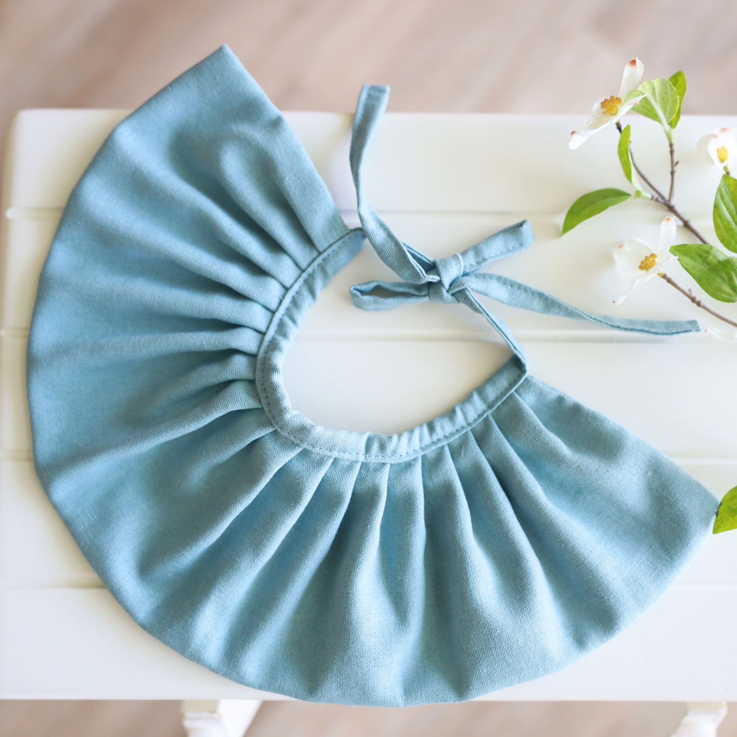 Close-up of Blue Linen Dog Bib