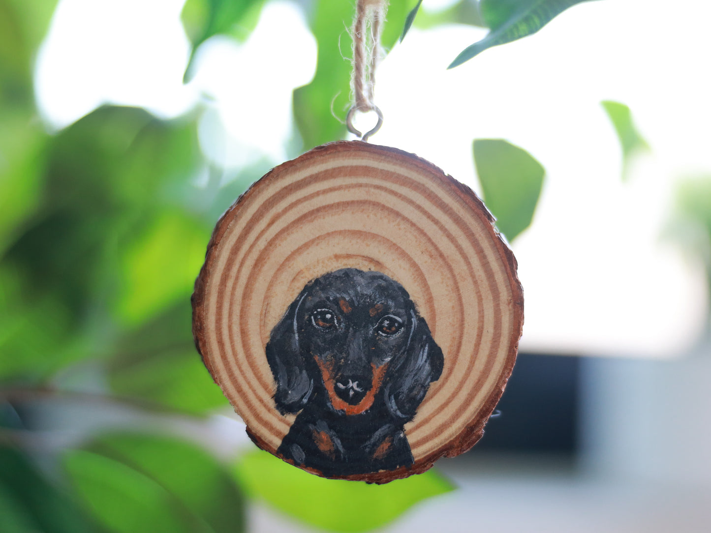 Hand-painted Dachshund Rustic Wood Ornament